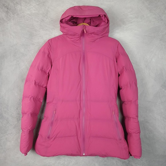 lululemon athletica Jackets & Blazers - Lululemon Down Puffer Jacket Womens 8 Pink Hooded Sleet Street Coat Full Zip